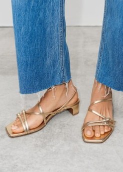 ME and EM Kitten Heel Sandal in Gold ~ strappy metallic leather square toe sandals ~ luxury summer shoes - flipped