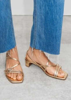 ME and EM Kitten Heel Sandal in Gold ~ strappy metallic leather square toe sandals ~ luxury summer shoes