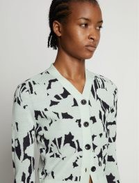 Proenza Schouler Knit Floral Cardigan in Black/Mint | women’s cropped cardigans with flower pattern | light green cardi | womens luxury knitwear