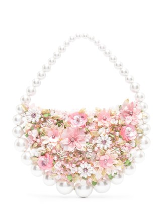 L’Alingi Garden floral-appliqué tote bag in blush pink | small faux pearl handbag | luxe occasion bags | women’s luxury evening handbags | romantic event accessories | feminine flower themed party accessory - flipped