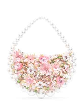 L’Alingi Garden floral-appliqué tote bag in blush pink | small faux pearl handbag | luxe occasion bags | women’s luxury evening handbags | romantic event accessories | feminine flower themed party accessory