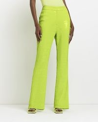 RIVER ISLAND LIME GREEN SEQUIN FLARED TROUSERS ~ sequinned evening fashion