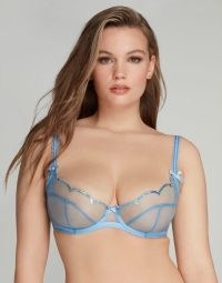 Agent Provocateur Lorna Party Plunge Underwired Bra Baby Blue/Iridescent – scalloped sequin trimmed bras – luxury sheer net tulle lingerie – luxe underwear
