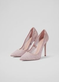 L.K. BENNETT Madelyn Pink Linen Pointed Toe Courts / sheer court shoes / summer occasion stiletto heels