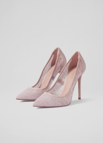 L.K. BENNETT Madelyn Pink Linen Pointed Toe Courts / sheer court shoes / summer occasion stiletto heels