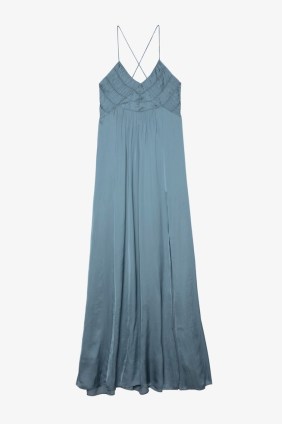 Zadig & Voltaire Rayonne Satin Dress in Tonnerre / blue strappy slip dresses / maxi length / women’s silky cami strap fashion