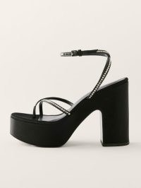 Reformation Mila Platform Sandal Black – silk strappy embellished platforms – women’s luxury evening sandals – chunky evening shoes – glamorous retro footwear – 70s vintage style party shoes – occasion glamour – ankle strap high heels –
