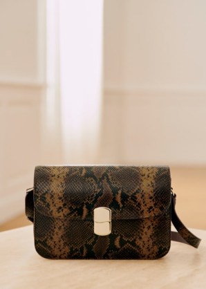 Sézane MILO CLASSIC BAG in Khaki python print ~ luxury snake embossed leather crossbody bags ~ luxe shoulder bag ~ handbags with animal prints