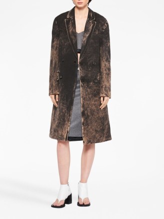 Miu Miu double-breasted denim coat in blacl / coffe brown | women’s designer coats - flipped