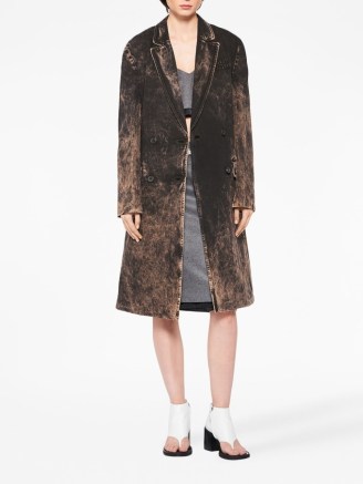 Miu Miu double-breasted denim coat in blacl / coffe brown | women’s designer coats