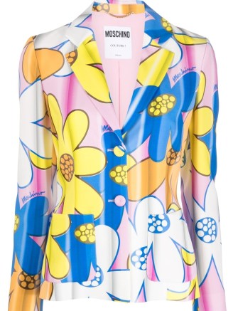 Moschino floral-print blazer in multicolour | women’s retro inspired flower print blazers | womens multicoloured jackets with vintage style prints | designer clothing | luxury outerwear