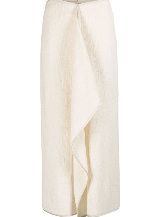 Nanushka draped midi skirt cream/white – front drape detail skirts – ruffled clothes - flipped