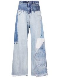 Natasha Zinko wide-leg patchwork jeans in blue | womens casual denim fashion | frayed hems
