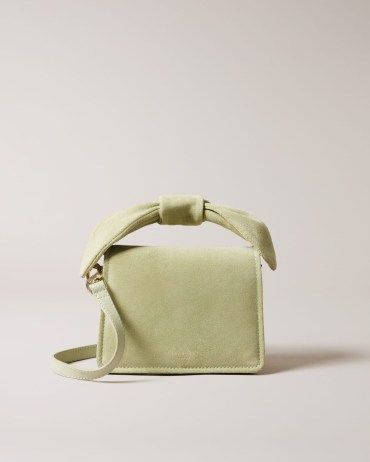 TED BAKER Niyah Soft Knot Bow Mini Cross Body Bag in Light Green / small handbags with top handle / women’s crossbody bags - flipped