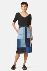 gorman Noah Spliced Denim Skirt | womens blue tonal patchwork skirts