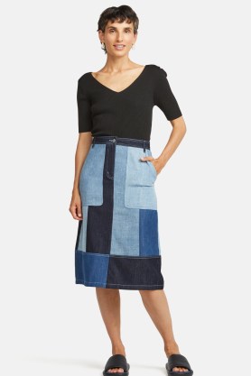gorman Noah Spliced Denim Skirt | womens blue tonal patchwork skirts - flipped
