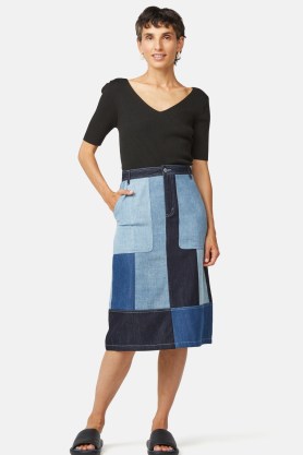 gorman Noah Spliced Denim Skirt | womens blue tonal patchwork skirts