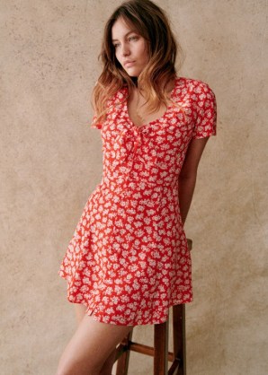Sézane NORABEL DRESS Red Cara print / floral short sleeve mini dresses - flipped