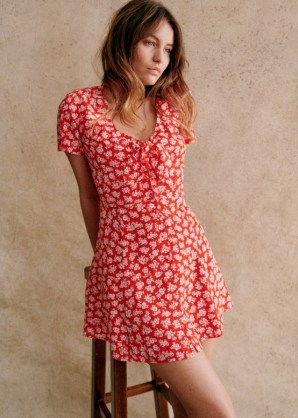Sézane NORABEL DRESS Red Cara print / floral short sleeve mini dresses