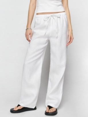 Reformation Olina Linen Pant in White / women’s casual drawsting trousers / womens casual relaxed leg pants - flipped