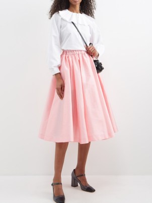 THE MEANING WELL Alice upcycled taffeta midi skirt ~ women’s pink sustainable skirts ~ womens deadstock fabric clothing - flipped