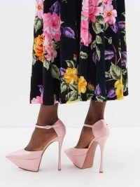 AMINA MUADDI Angelica Plateau 150 satin platform pumps in pink / smooth pointed platforms / women’s luxury shoes / extreme stiletto heels / womens luxe footwear