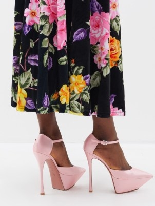 AMINA MUADDI Angelica Plateau 150 satin platform pumps in pink / smooth pointed platforms / women’s luxury shoes / extreme stiletto heels / womens luxe footwear - flipped
