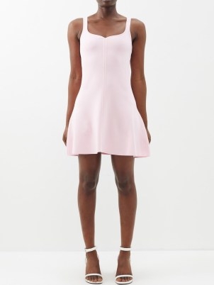CLEA Lucy square-neckline crepe mini dress in pink ~ sleeveless sweetheart neckline fit and flare dresses ~ oprn back tie detail ~ women’s occasion clothes ~ womens party fashion - flipped
