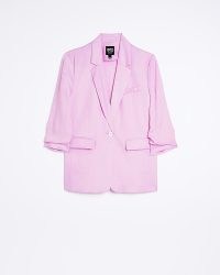 RIVER ISLAND PINK RUCHED SLEEVE BLAZER – women’s gathered sleeved blazers – womens fashionable jackets