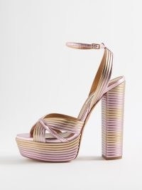 AQUAZZURA Sundance Plateau 140 metallic-leather sandals in pink ~ ombre ankle strap platforms ~ luxury platform shoes ~ luxe high block heels ~ womens glamorous vintage style occasion footwear