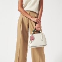 RADLEY LONDON LIVERPOOL STREET 2.0 in COLOUR BLOCK | small luxury chalk-white leather handbags | luxe top handle bags | layered appliqué flower key fob | chic grab bag