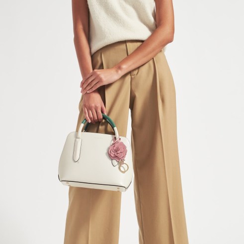 RADLEY LONDON LIVERPOOL STREET 2.0 in COLOUR BLOCK | small luxury chalk-white leather handbags | luxe top handle bags | layered appliqué flower key fob | chic grab bag - flipped