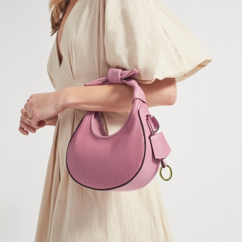 RADLEY LONDON CLARENCE ROAD Small Zip-Top Grab in Vintage Pink | curved knot handle handbag | cute knotted luxury leather bag | luxe bags - flipped