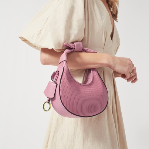 RADLEY LONDON CLARENCE ROAD Small Zip-Top Grab in Vintage Pink | curved knot handle handbag | cute knotted luxury leather bag | luxe bags