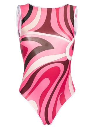 PUCCI wave-print swimsuit in pink ~ tonal swimsuits ~ women’s designer swimwear - flipped