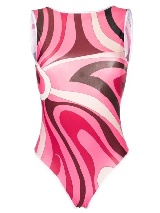 PUCCI wave-print swimsuit in pink ~ tonal swimsuits ~ women’s designer swimwear