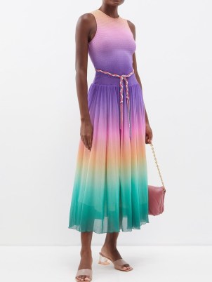 ZIMMERMANN Cira shirred ombré muslin midi dress in purple – multicoloured sleeveless sheer overlay dresses – women’s luxury clothes