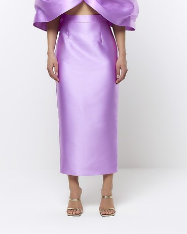 RIVER ISLAND PURPLE MAXI SKIRT ~ women’s luxe style evening skirts ~ womens smooth fabric occasion fashion - flipped