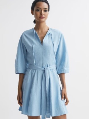 Reiss FREIDA RELAXED FIT SELF-TIE MINI DRESS BLUE – women’s minimalist clothing