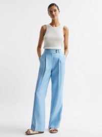 Reiss HOLLIE WIDE LEG LINEN TROUSERS BLUE – women’s smart casual clothing – womens stylish clothes
