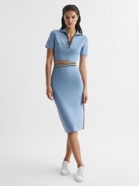 Reiss BROOKE HIGH RISE PENCIL SKIRT CO-ORD BLUE | women’s clothing co-ords | sportswear inspired skirt and crop top | womens sporty fashion sets | cropped tops & skirts | casual clothes