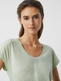 REISS CAIA SCOOP NECK PIMA COTTON T-SHIRT PISTACHIO ~ women’s light green short sleeve tee ~ womens casual wardrobe essentials ~ relaxed fit T-shirts