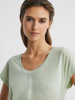 REISS CAIA SCOOP NECK PIMA COTTON T-SHIRT PISTACHIO ~ women’s light green short sleeve tee ~ womens casual wardrobe essentials ~ relaxed fit T-shirts - flipped