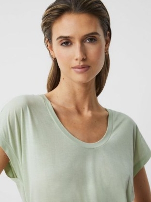 REISS CAIA SCOOP NECK PIMA COTTON T-SHIRT PISTACHIO ~ women’s light green short sleeve tee ~ womens casual wardrobe essentials ~ relaxed fit T-shirts