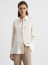REISS HAILEY SILK SHIRT IVORY ~ women’s luxury shirts ~ womens luxe clothing ~ minimalist silky clothes