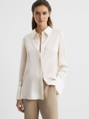 REISS HAILEY SILK SHIRT IVORY ~ women’s luxury shirts ~ womens luxe clothing ~ minimalist silky clothes
