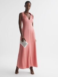 REISS LILA BRIDESMAID TWIST DETAIL MIDI DRESS CORAL ~ orange pink sleeveless occasion dresses