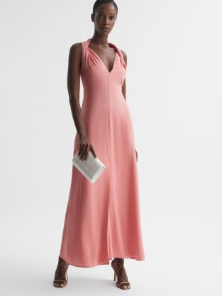 REISS LILA BRIDESMAID TWIST DETAIL MIDI DRESS CORAL ~ orange pink sleeveless occasion dresses