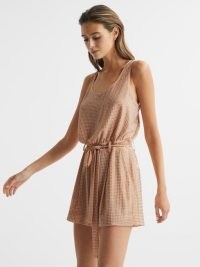 REISS SERENA EMBELLISHED SLEEVELESS PLAYSUIT NUDE ~ women’s pale pink sleeveless playsuits ~ luxe fashion ~ women’s luxury clothing