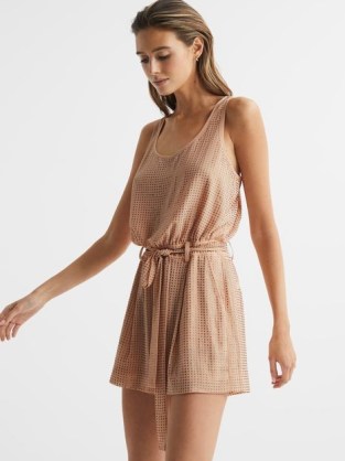 REISS SERENA EMBELLISHED SLEEVELESS PLAYSUIT NUDE ~ women’s pale pink sleeveless playsuits ~ luxe fashion ~ women’s luxury clothing